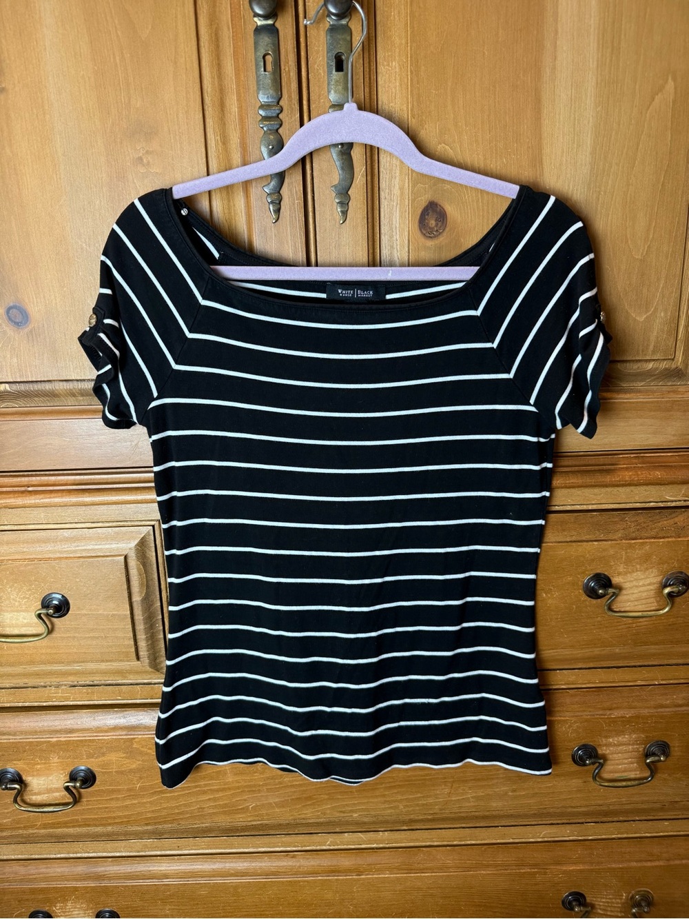 White House Black Market Black & White Striped Short-Sleeve Top